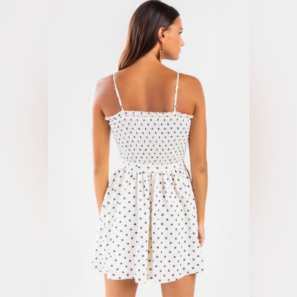 NWT Francesca‘s Hailey polkadot smocked mini fit and flare dress with tie detail - Picture 3 of 15